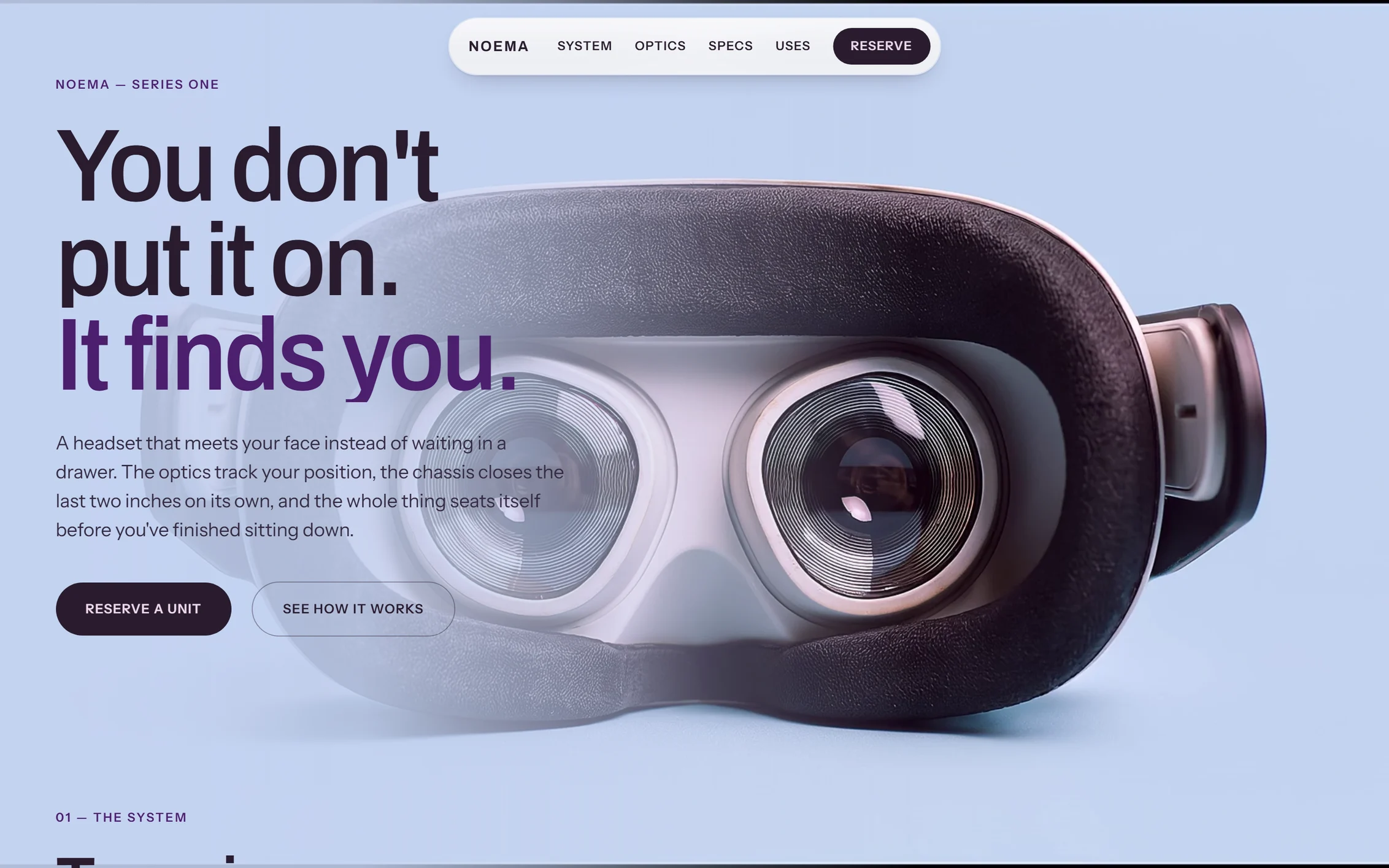 Noema — a VR headset turning in daylight